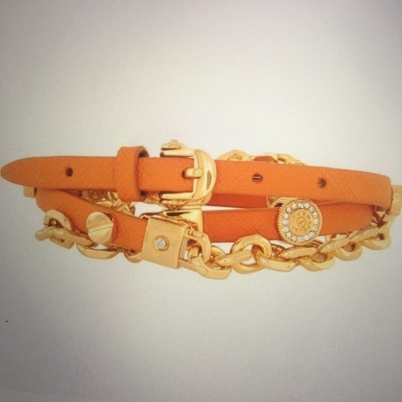 Henri Bendel Leather Wrap Bracelet orange gold studs - Picture 7 of 7